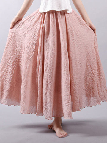 Woochic jupe longue coton unicolore fluide femme décontracté Rose S